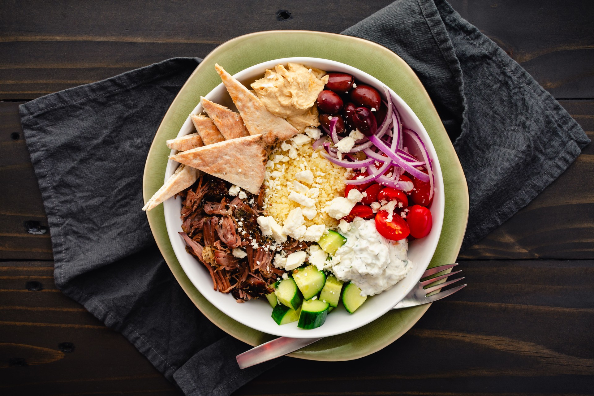 Greek-style Gyro Bowl with Shredded Beef and Oregano